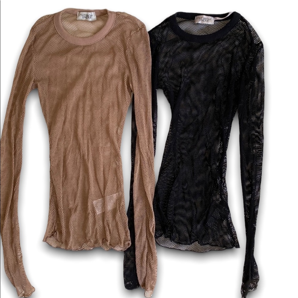 Pack of 2 Stretchy Fishnet Long Sleeves UO Out From Under tops XS Nude & Black